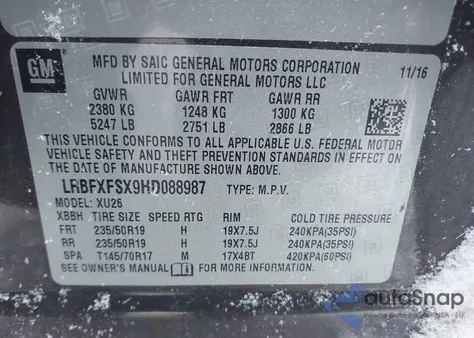 2017 Buick Envision Premium Ii from USA, damaged, VIN LRBFXFSX9HD08898